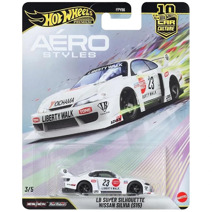 Hot Wheels Aero Styles LB Super Silhouette Nissan Silvia S15 Car Culture 1:64 Scale Die-Cast Car 3/5 (White)